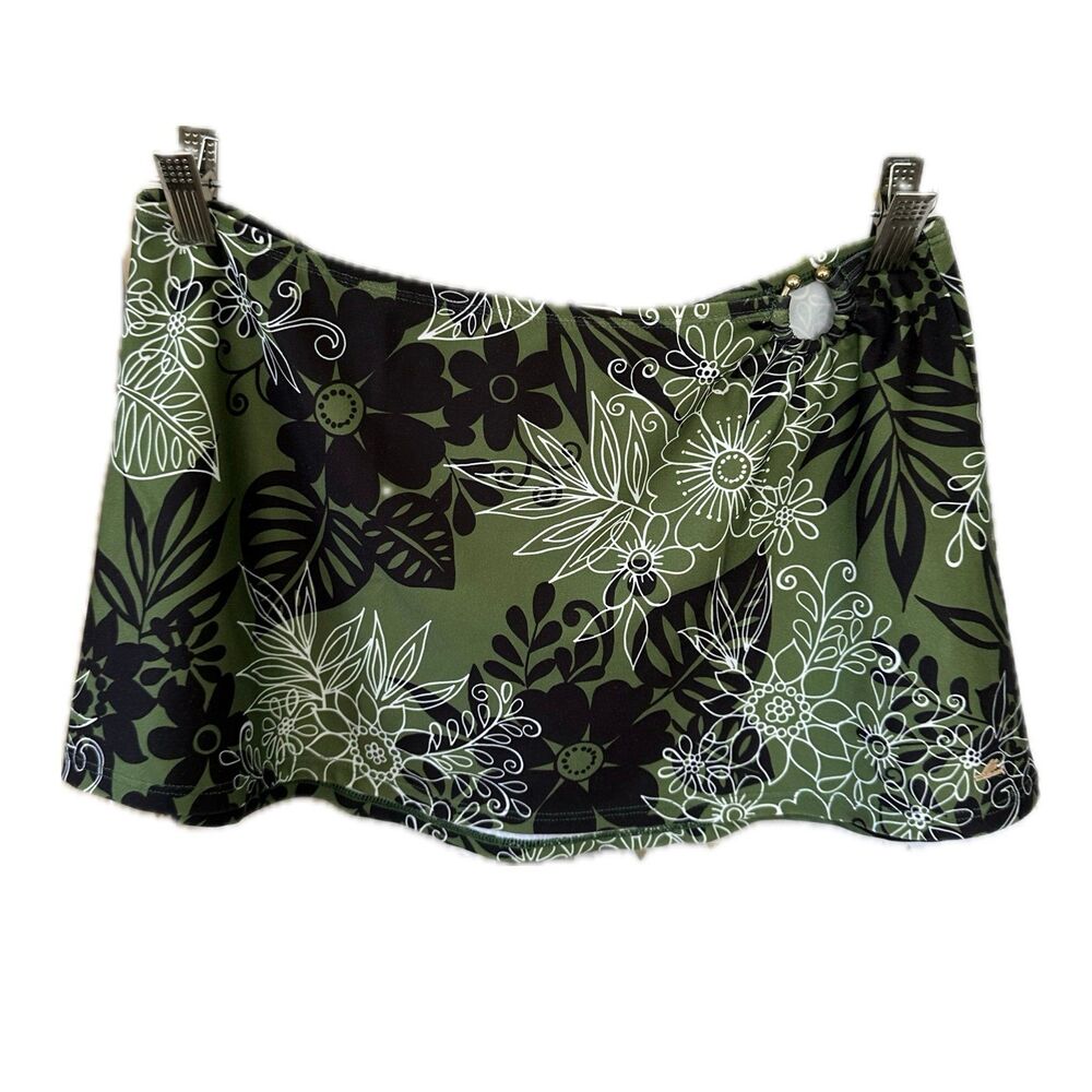 Catalina Hawaiian Tropical Floral Print Pull On Micro Mini Swim Skirt M